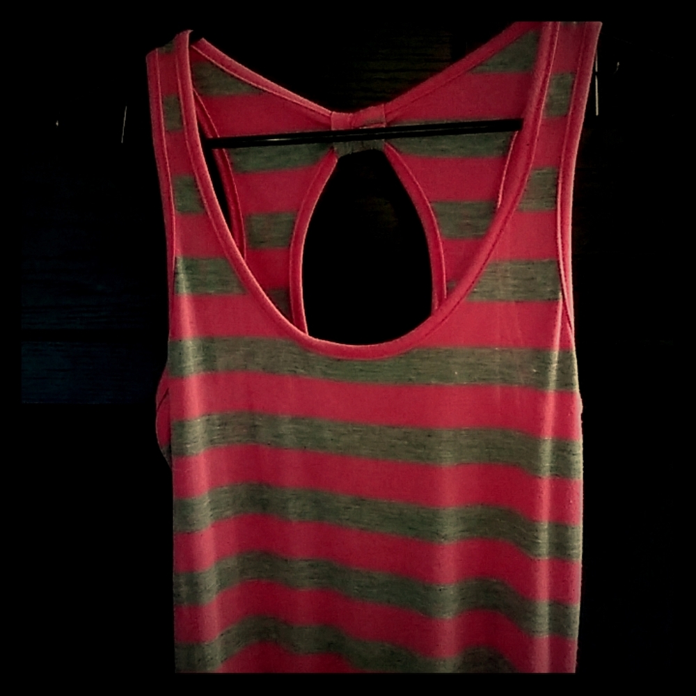 Derek Heart Long tank dress Pink and Gray stripes